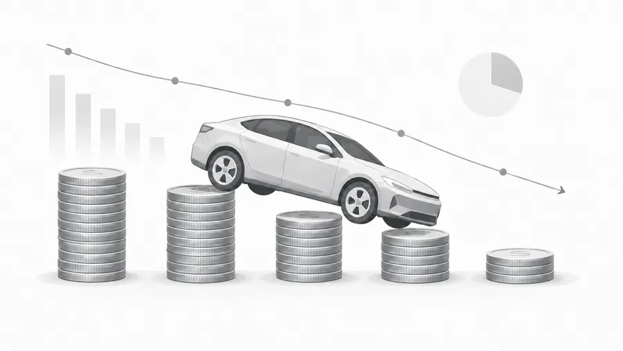 Depreciação veicular representada por carro e moedas